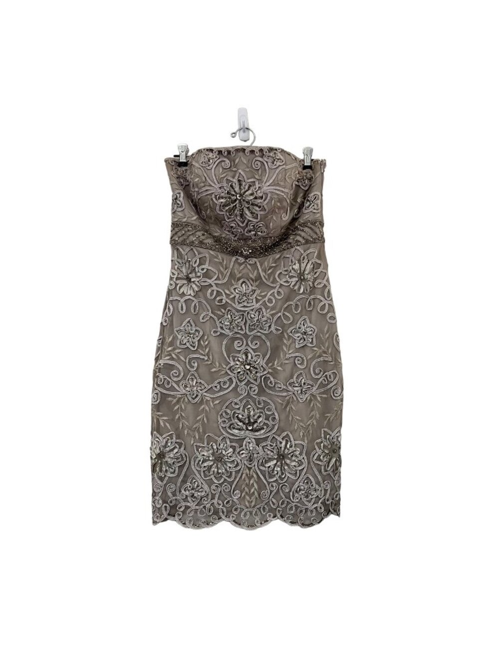 Vintage Sue Wong Nocturne Womens Gray Embroidered Beaded Strapless Dress Size 10